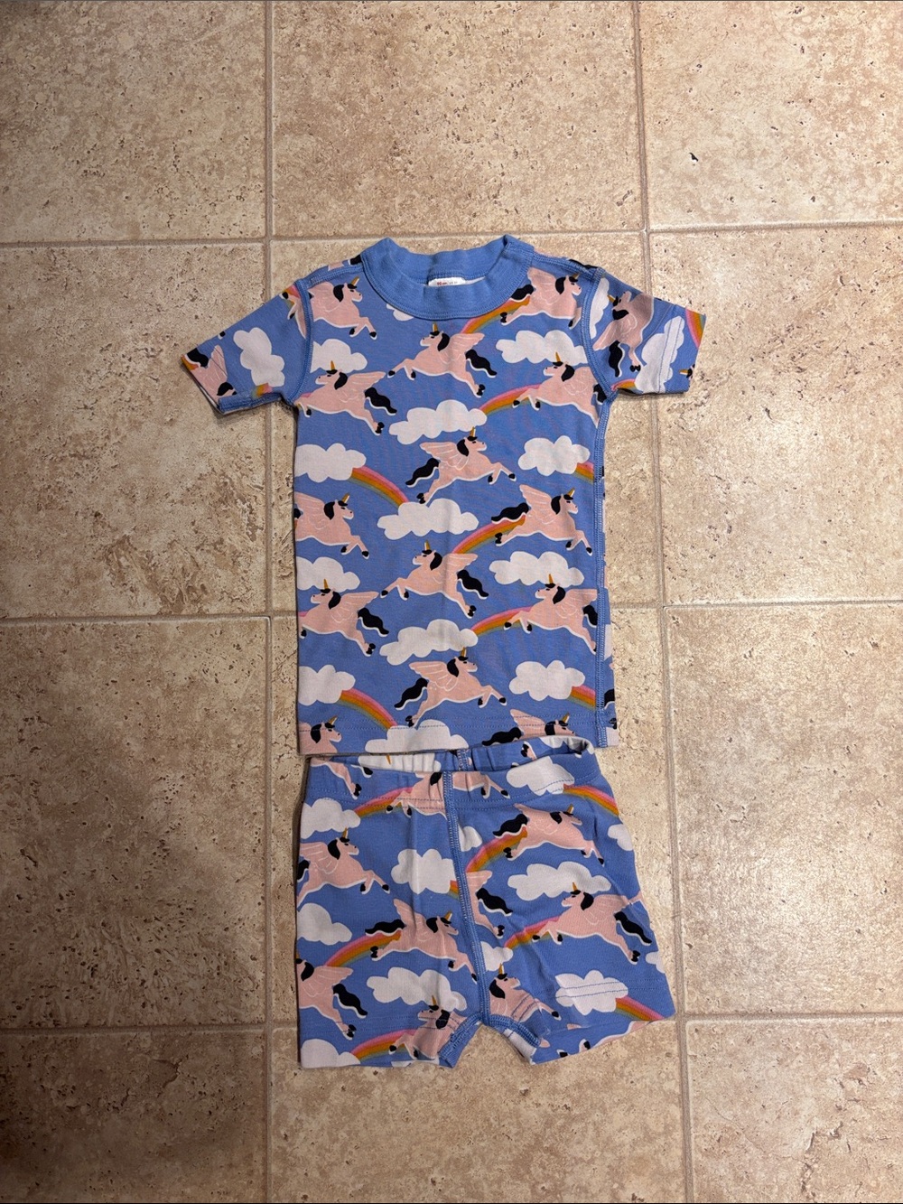 Hanna Andersson Light Blue Unicorn & Rainbow Short Pajama Set